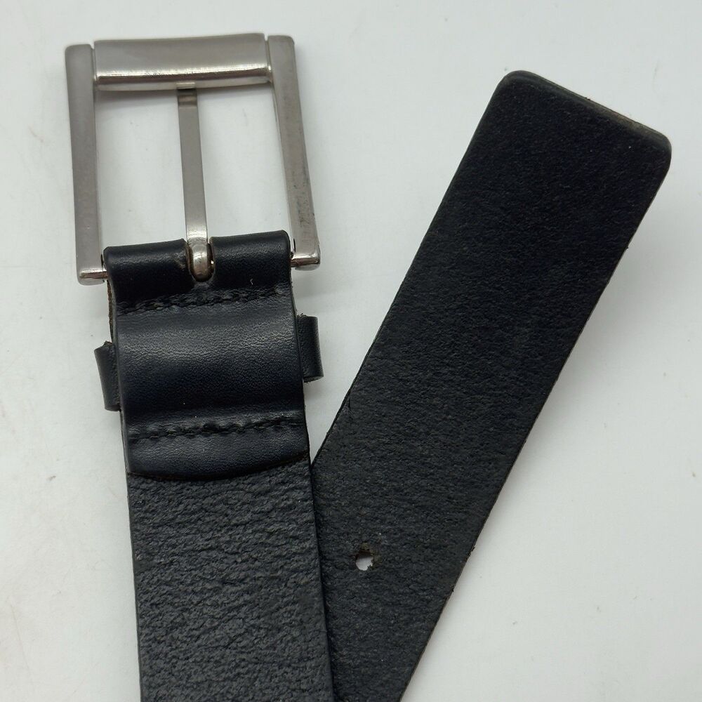 Hugo Boss Black Cow Leather Belt Men's 38 Engraved HB Silver Tone Buckle 5128 - Picture 6 of 14